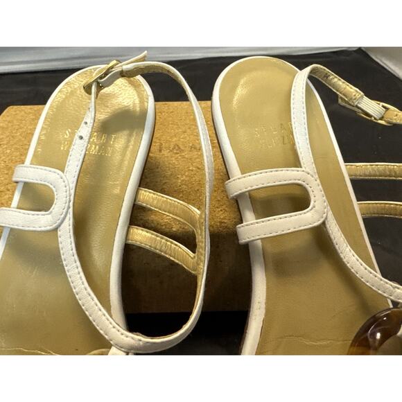 Stuart Weitzman White Tortoise Shell Patent Leather Sandals Women’s 6.5 Shoes - Picture 5 of 15